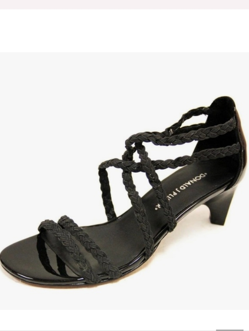 Donald J. Pliner Runa Black Braided Strappy Mid Heel Sandals Women's 7